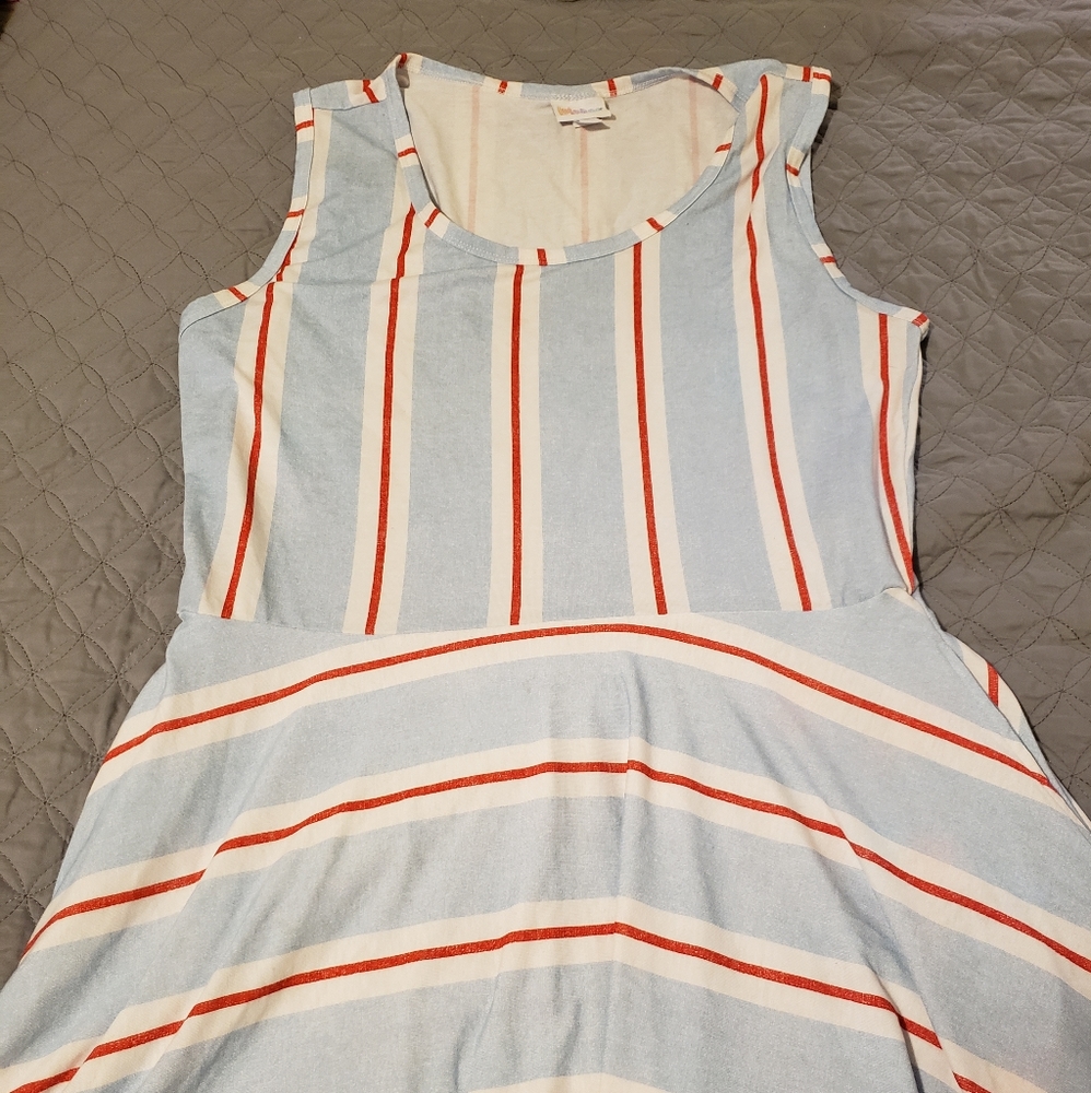 Lularoe Nikki Dress Blue and Red Stripe XL